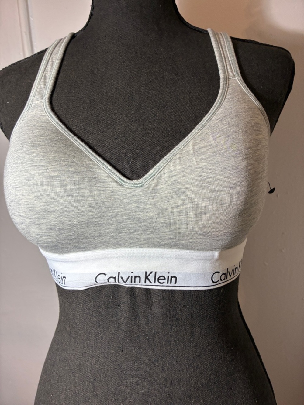 Never worn Calvin Klein Light Gray Cotton Bralette with White Logo Band